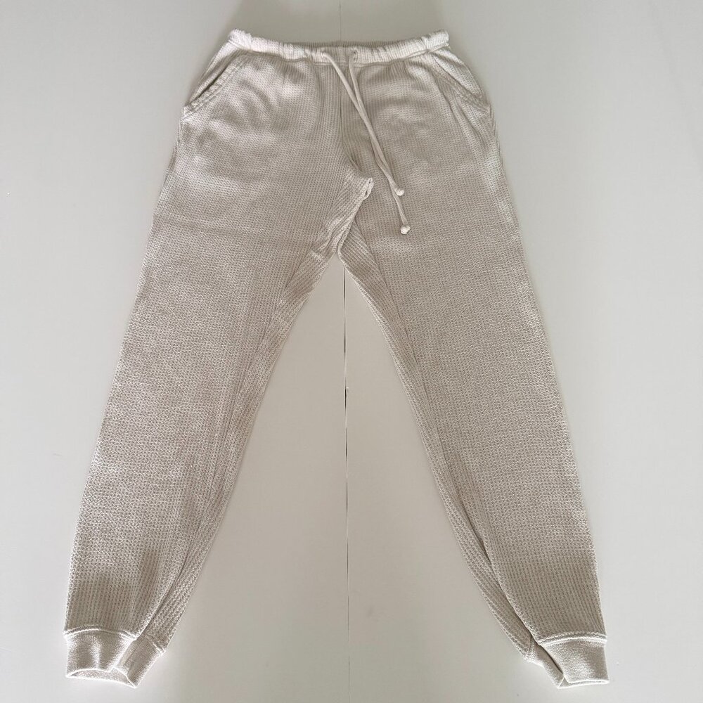 Aerie Jogger Pants Womens Small Cream Waffle Knit Lounge Casual Activewear